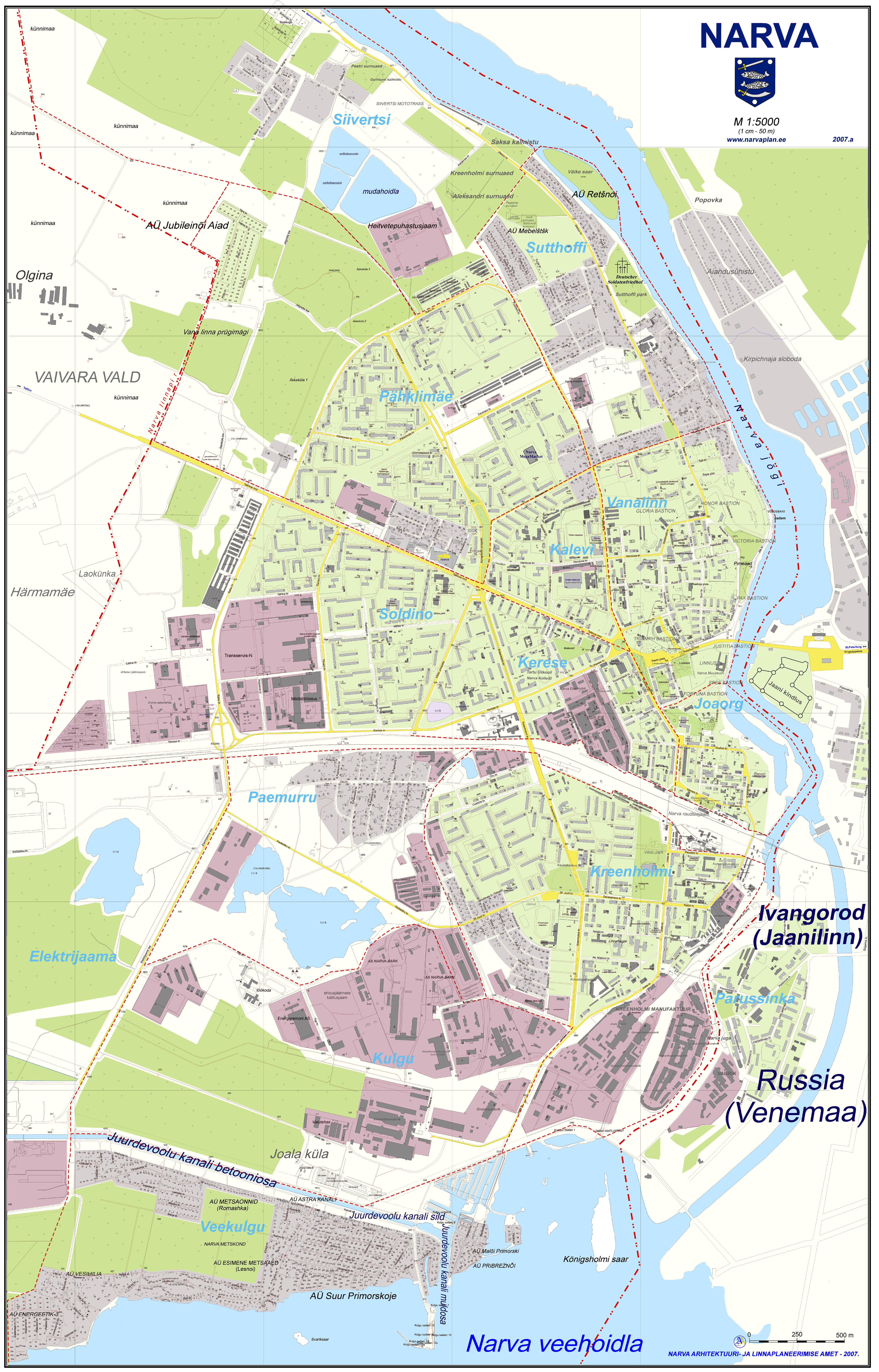 Подробная карта Нарвы с улицами и номерами домов