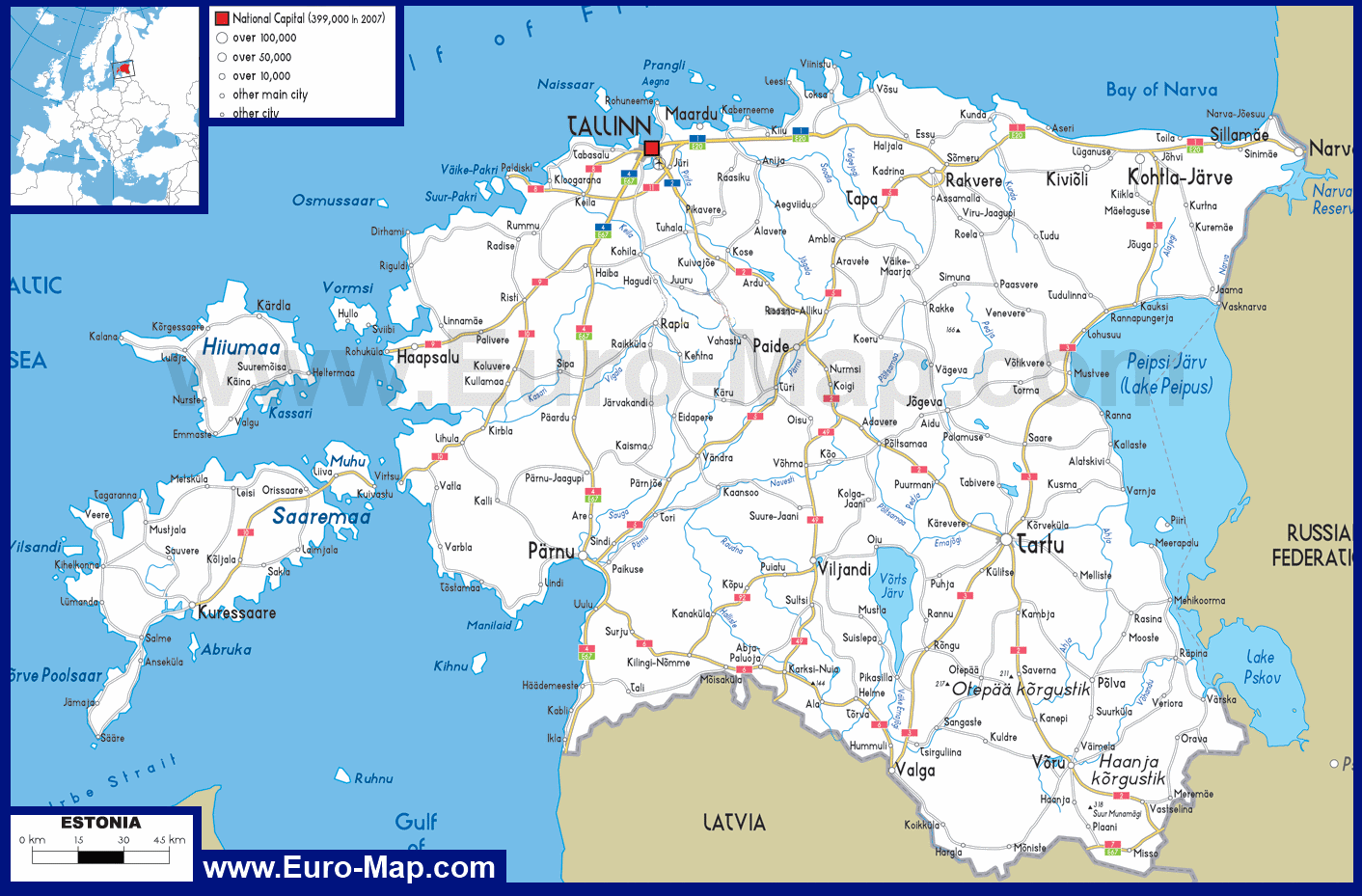 Карта автомобильных дорог Эстонии