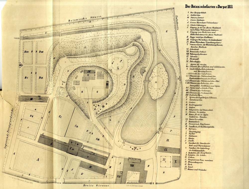 Старая карта ботанического сада Тарту