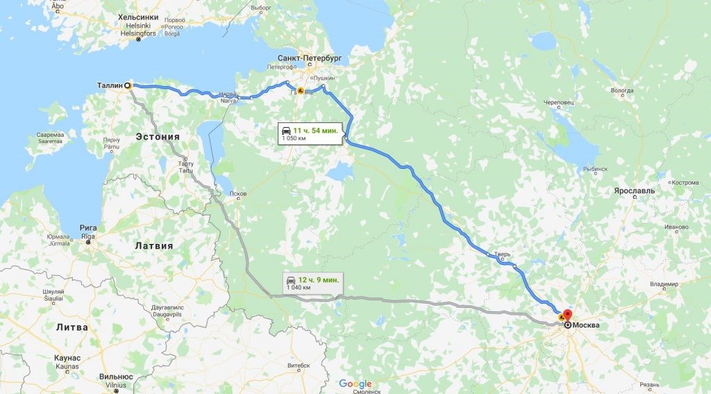 Расстояние Москва-Таллин 